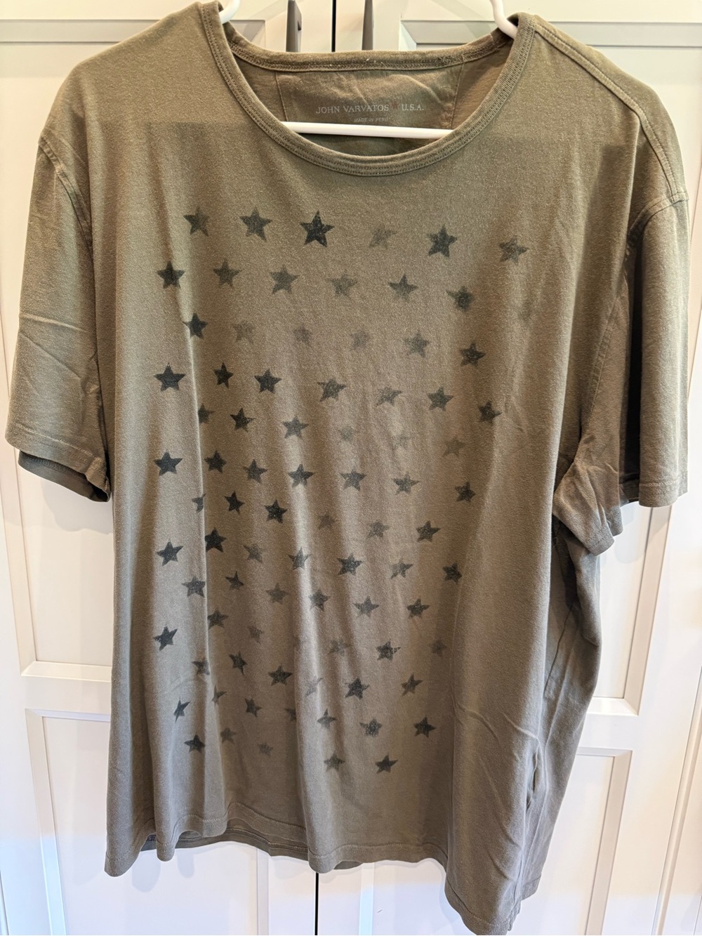 John Varvatos Olive Green Short Sleeve Star Print Tee